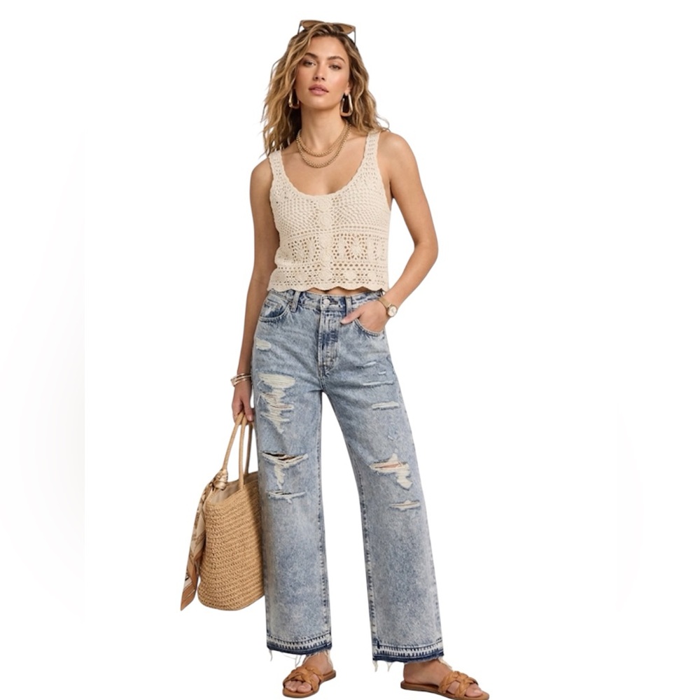 Levi's Ribcage Light Blue Cotton High Rise Ripped Jeans Size: 25 x27